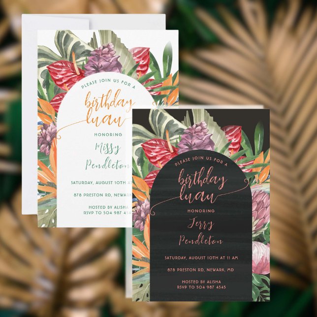 Tropical Floral Luau 2 Birthday Invitation (Two fabulous color ways for your tropical themed party)