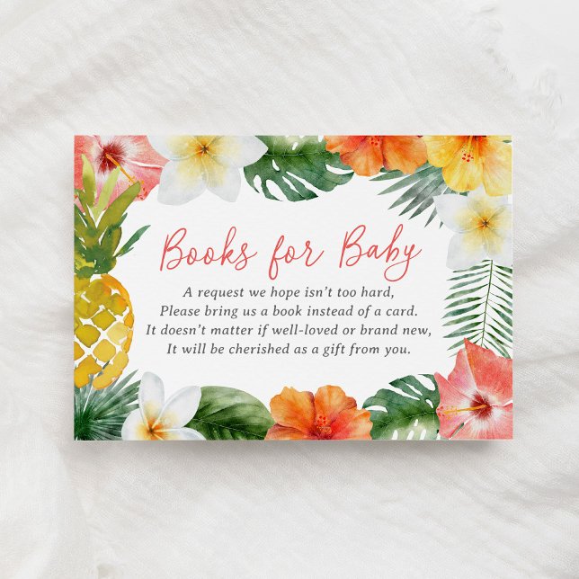 Tropical Floral Luau Baby Shower Books for Baby Enclosure Card (Creator Uploaded)