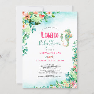 Tropical Floral Luau Baby Shower Seahorse Invitation