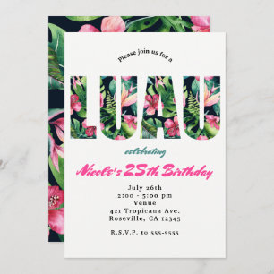 Tropical Floral LUAU Birthday Party Invitations