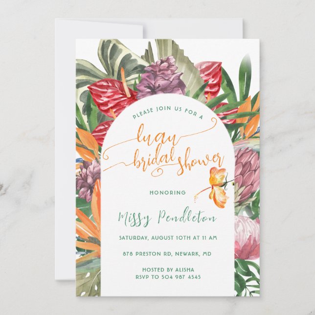 Tropical Floral Luau Bridal Shower Invitation (Front)