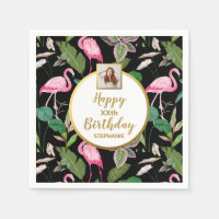 Tropical Floral Luau Flamingo Birthday Photo