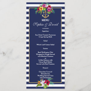 Tropical Floral Luau Navy Blue Stripes Menu