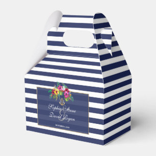 Tropical Floral Luau Navy Blue Stripes Wedding Favour Box