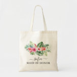 Tropical Floral Maid of Honour Tote Bag<br><div class="desc">Get matching tote bags for the wedding party. Everyone will love it.
This cute tote bag has tropical florals and can be personalised with the name and the job of the person.</div>