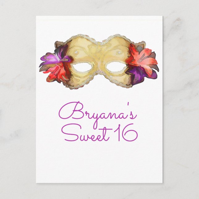 Tropical Floral Masquerade Mask Save the Date Announcement Postcard (Front)