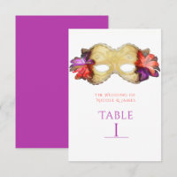 Tropical Floral Masquerade Mask Table Number Card