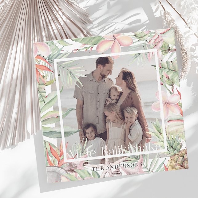 Tropical Floral Mele Kalikimaka Holiday Card (Creator Uploaded)