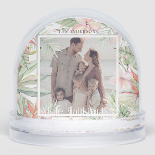 Tropical Floral Mele Kalikimaka Holiday Photo Snowglobe