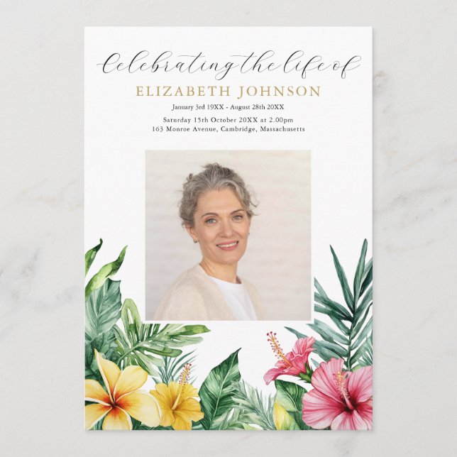 Tropical Floral Memorial Funeral Order Of Service Programme (Front)