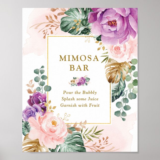 Tropical Floral Mimosa Bar Wedding Bridal Shower Poster (Front)