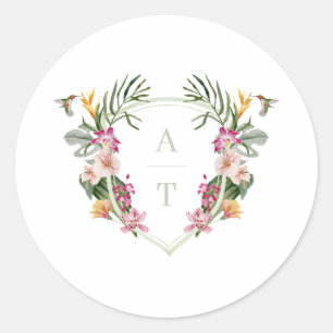 Tropical Floral Monogram Wedding Classic Round Sticker