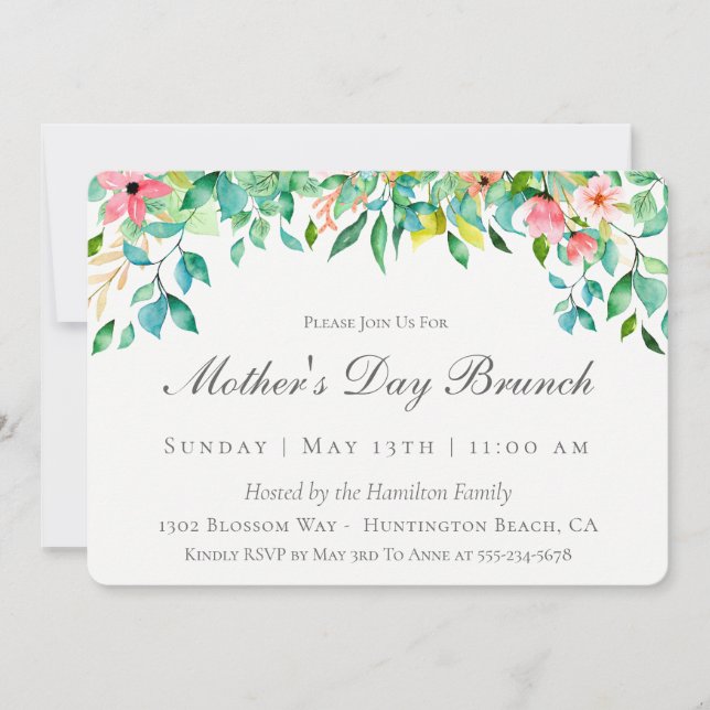 Tropical Floral Mother's Day Brunch Invitation (Front)