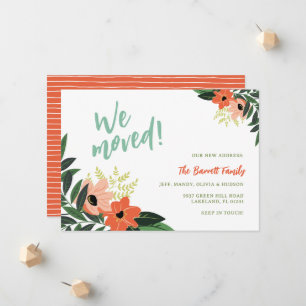 Tropical Floral Moving Announcement   Coral