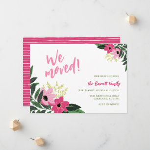 Tropical Floral Moving Announcement   Pink