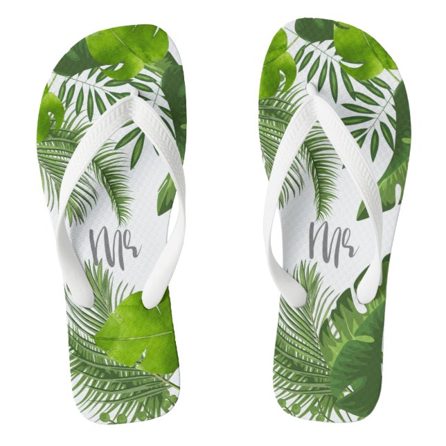 Tropical Floral Mr Groom ID475 Flip Flops (Footbed)