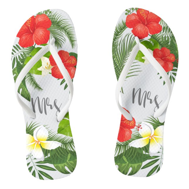 Tropical Floral Mrs Bride ID475 Flip Flops (Footbed)