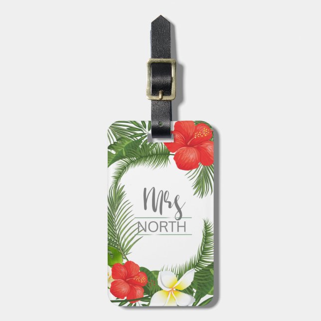 Tropical Floral Mrs Bride ID475 Luggage Tag (Front Vertical)