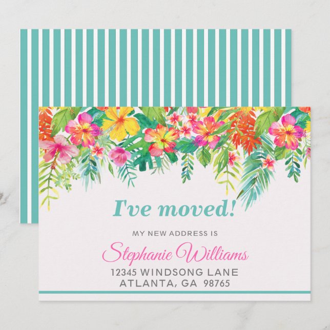 Tropical Floral New Address Announcement (Front/Back)