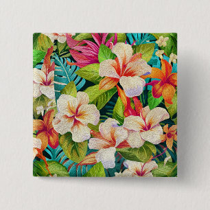 Tropical Floral Oil Painting Style 15 Cm Square Badge