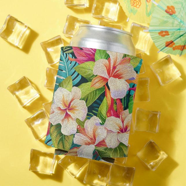 Tropical Floral Oil Painting Style Can Cooler (In Situ Summer)
