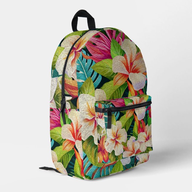 Tropical Floral Oil Painting Style Printed Backpack (Back Corner Left)