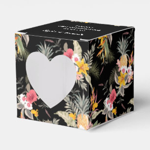 Tropical Floral on Black Square Heart Favour Box