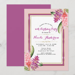 Tropical Floral Orchid Purple Pink Birthday Party Invitation