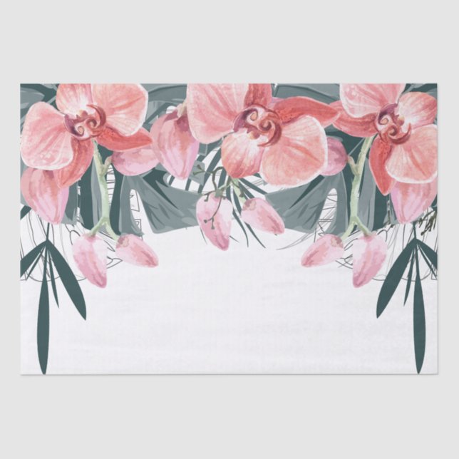 Tropical Floral Orchid Wedding Tissue Paper (Front)