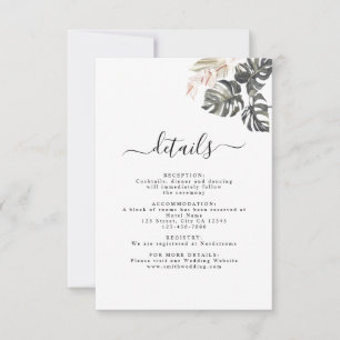 Tropical Floral Palm Bohemian Wedding Details Card