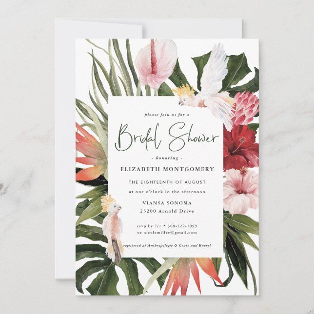 Tropical Floral Palm Bridal Shower Invitation (Front)