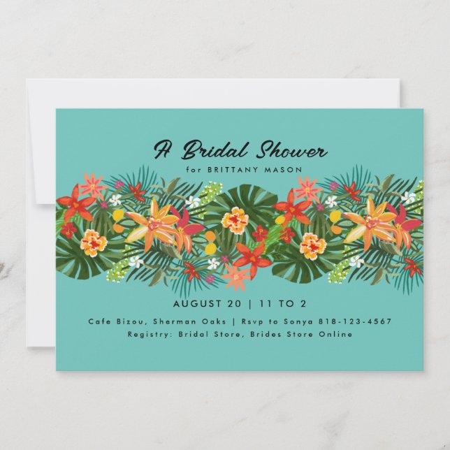 Tropical Floral Palm Bridal Shower Invitation (Front)