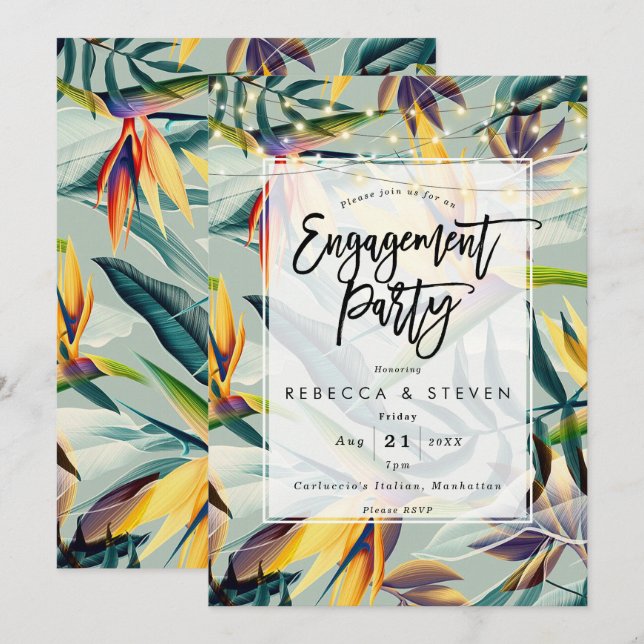 tropical floral palm engagement party invitation (Front/Back)