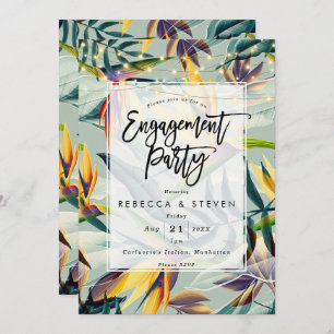 tropical floral palm engagement party invitation