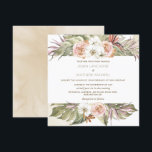 Tropical Floral Palm Leaf, Cream Square Wedding In Invitation<br><div class="desc">Elegant Wedding invitation with exquisite watercolor tropical floral framing your Wedding details information with beautiful peonies, orchids, tropical flowers and banana and palm leaves in a beautiful mixture of green, peach, orange, cream, white, mauve and lavender hues. Back with elegant cream beige watercolor texture. Part of our "Palm Leaves Floral...</div>