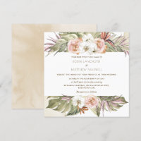 Tropical Floral Palm Leaf, Cream Square Wedding In