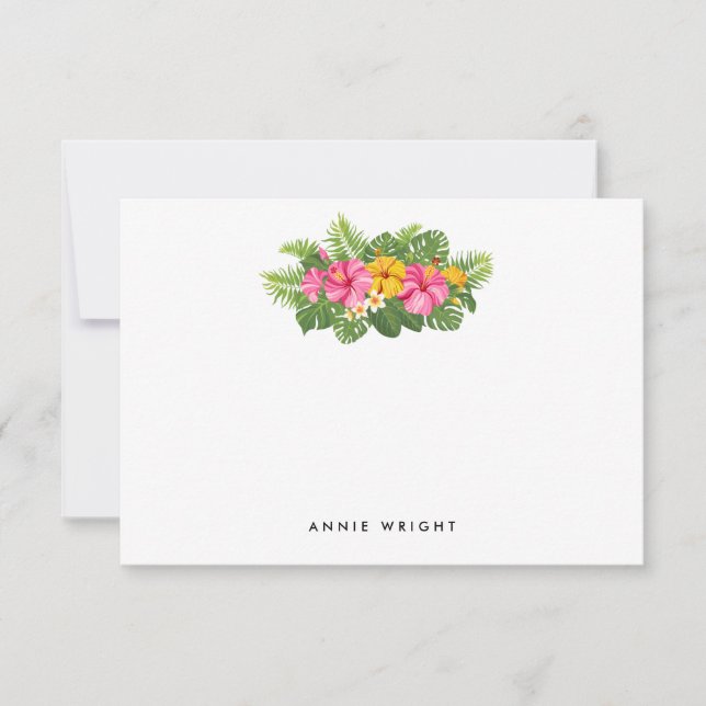 Tropical Floral Palm Leaves Personalise Stationery Card (Front)