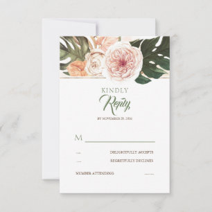 Tropical Floral Palm Leaves Wedding RSVP Card
