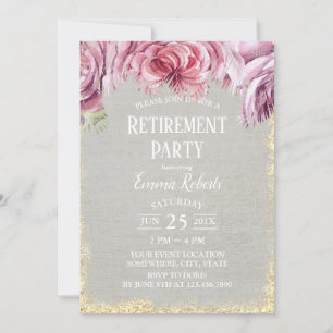 Tropical Floral Palm Tree Gold Glitter Retirement Invitation