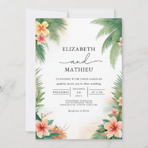 Tropical Floral Palm Wedding Invitation