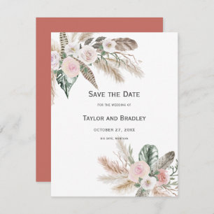 Tropical Floral Pampas Grass, Feathers, Rustic   I Save The Date