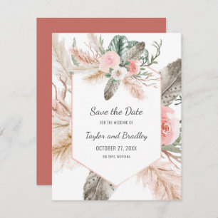 Tropical Floral Pampas Grass, Feathers, Rustic   I Save The Date