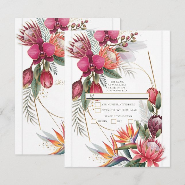 Tropical Floral Paradise Botanical Gold R.S.V.P. Invitation (Front/Back)