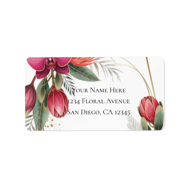 Tropical Floral Paradise Botanical Gold Wedding  Label (Front)
