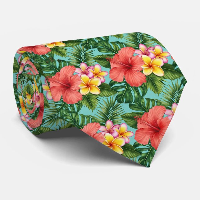 Tropical Floral Paradise Pattern Tie (Rolled)