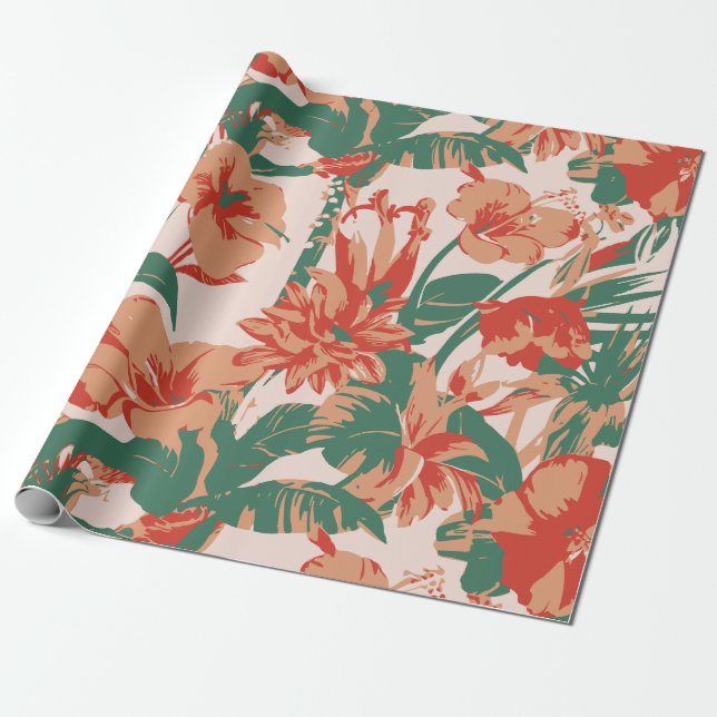Tropical Floral Paradise Wrapping Paper (Unrolled)