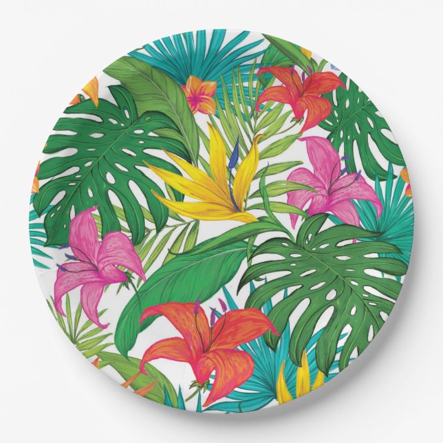 Tropical Floral Party 9" Paper Plates (Front)