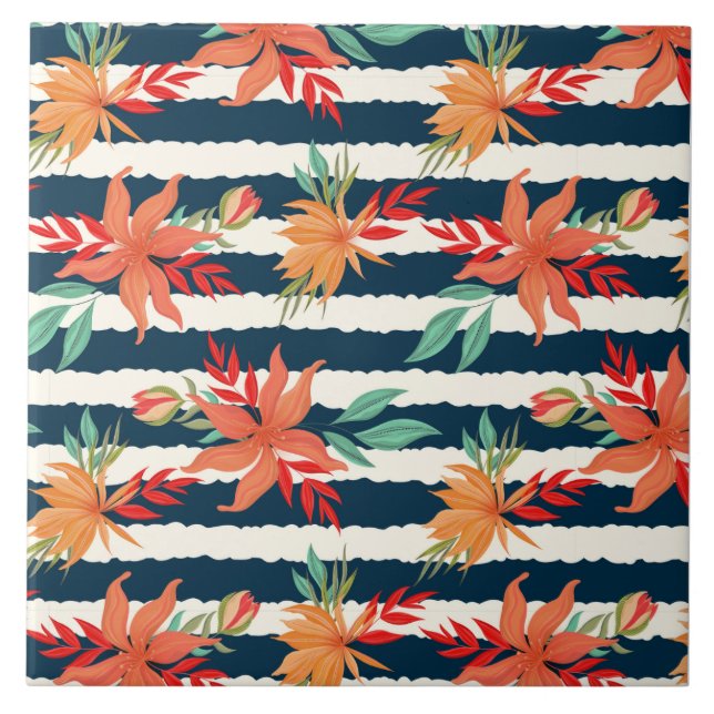 Tropical Floral Pattern Bright Colours Tile (Front)