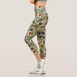 Tropical Floral Pattern Capri Leggings