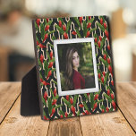 Tropical Floral Pattern Frameless Photo Easel Back Plaque<br><div class="desc">Made to look dimensional, a red tropical floral pattern on black background creates a beautiful frame for your favorite photo on this tabletop plaque with a built-in easel. The image is put directly on the hardboard panel for a stunningly crisp image with an easy wipe clean surface. Great as a...</div>